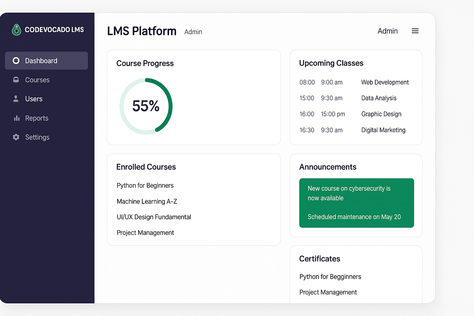LMS Platform Dashboard Preview