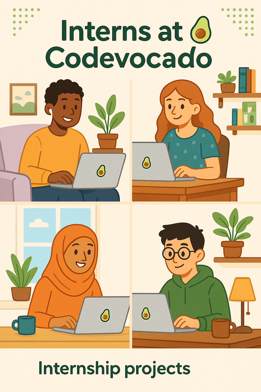 Students working on internship projects